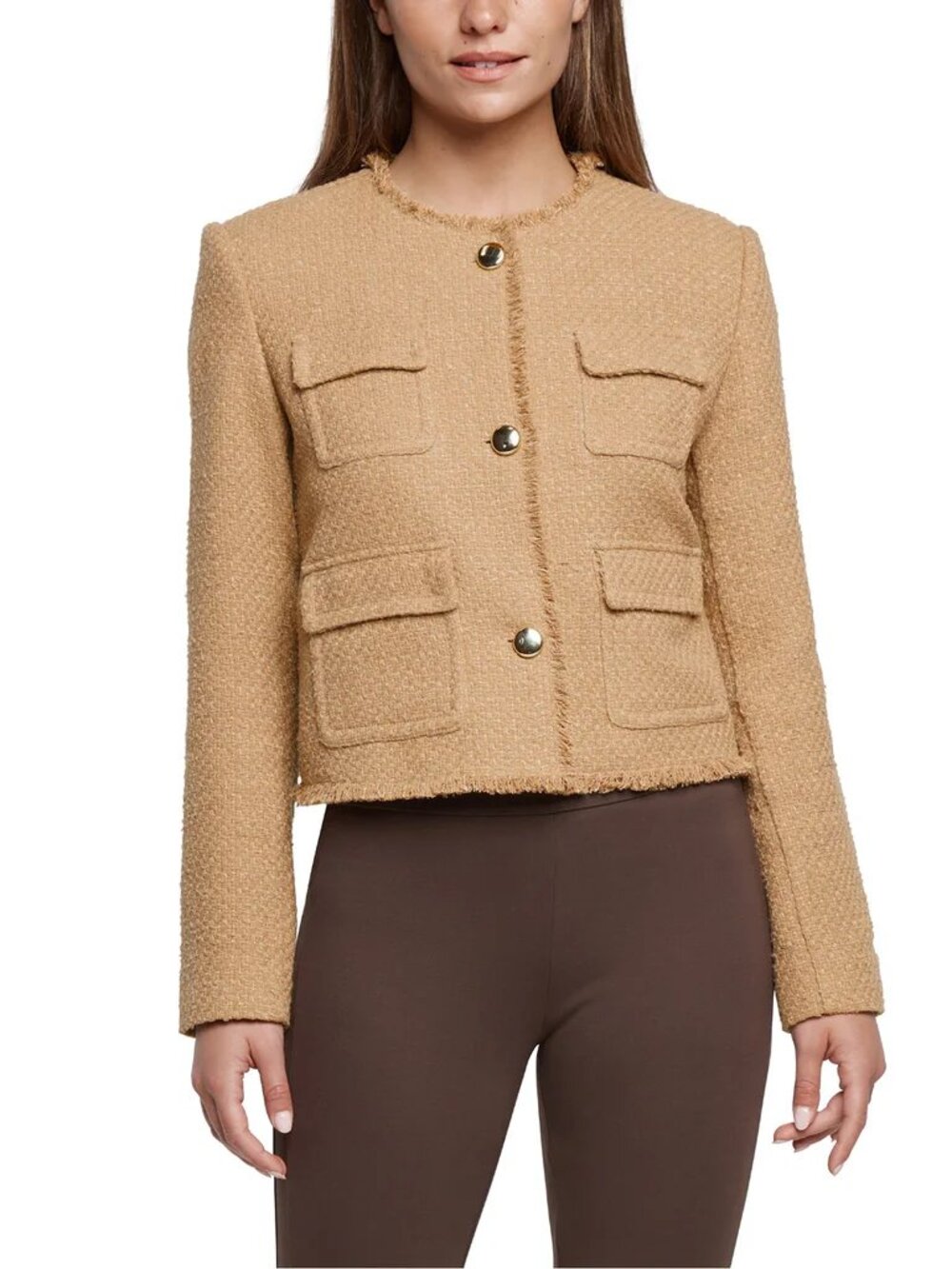 Express Women’s Boucle Blazer Jacket Tweed Style Business Casual Work Tan - NWT